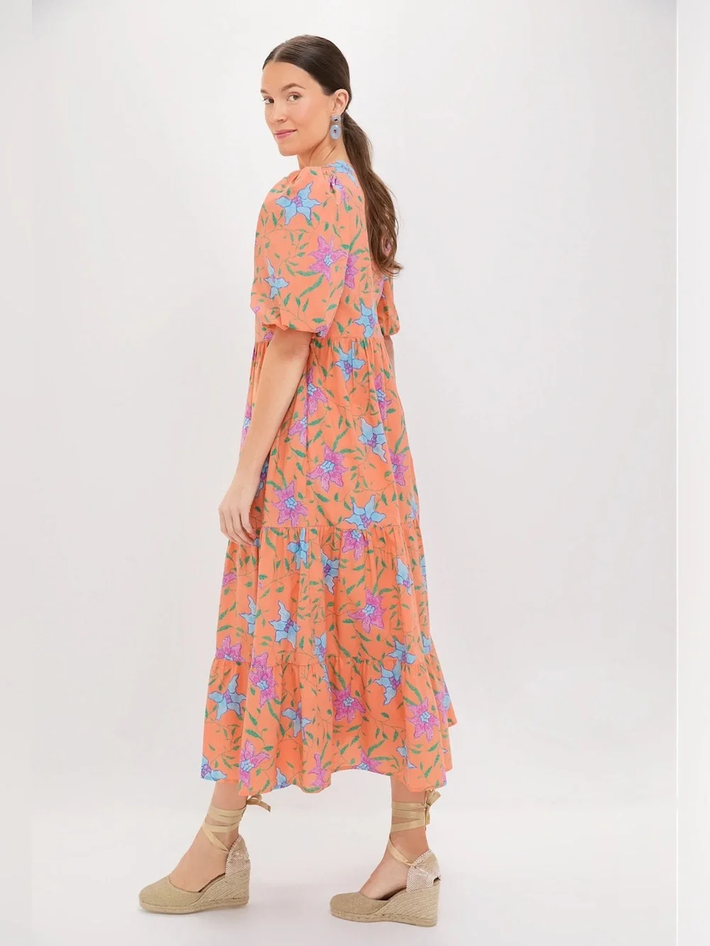 EUC Tuckernuck Hyacinth House Orange Floral Cisco Tiered Maxi Dress Small
